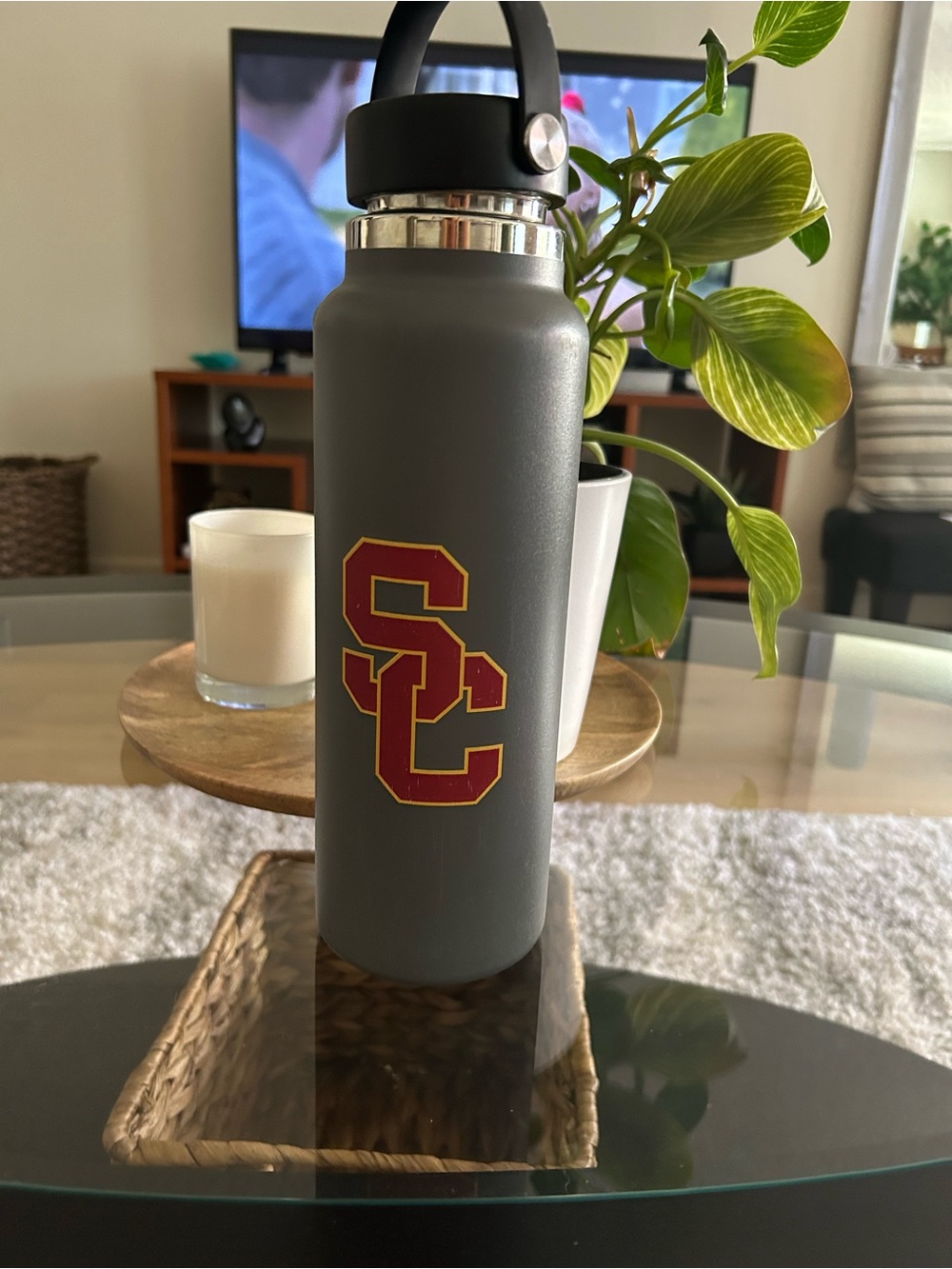 USC Gray Hydroflask with Cardinal Gold Logo